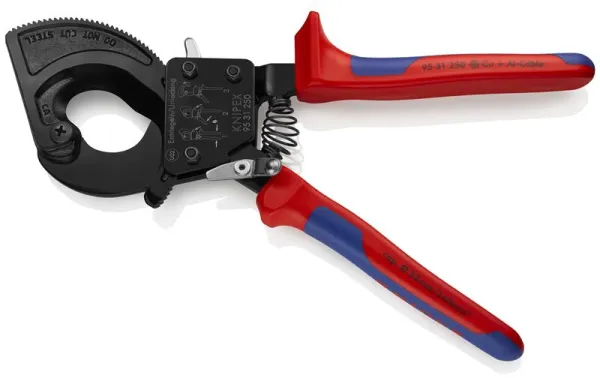 Knipex Kabelschere (Ratschprinzip) schwarz lackiert, mit Mehrkomponenten-Griff 250 mm